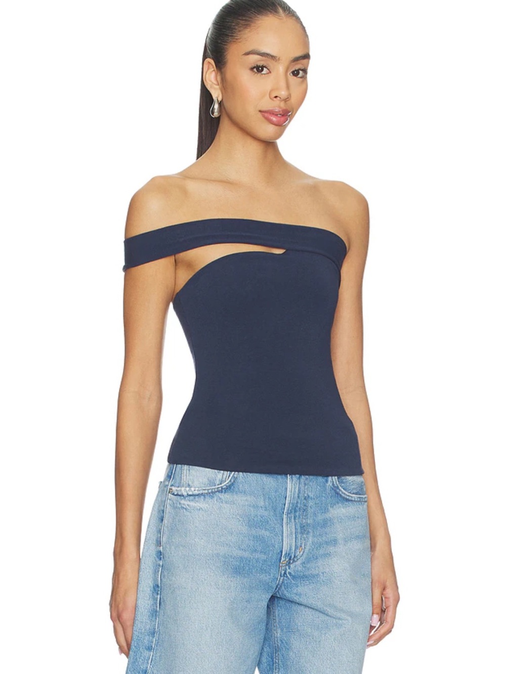 SKIMS Cotton Jersey One Shoulder Tube Top in Navy
